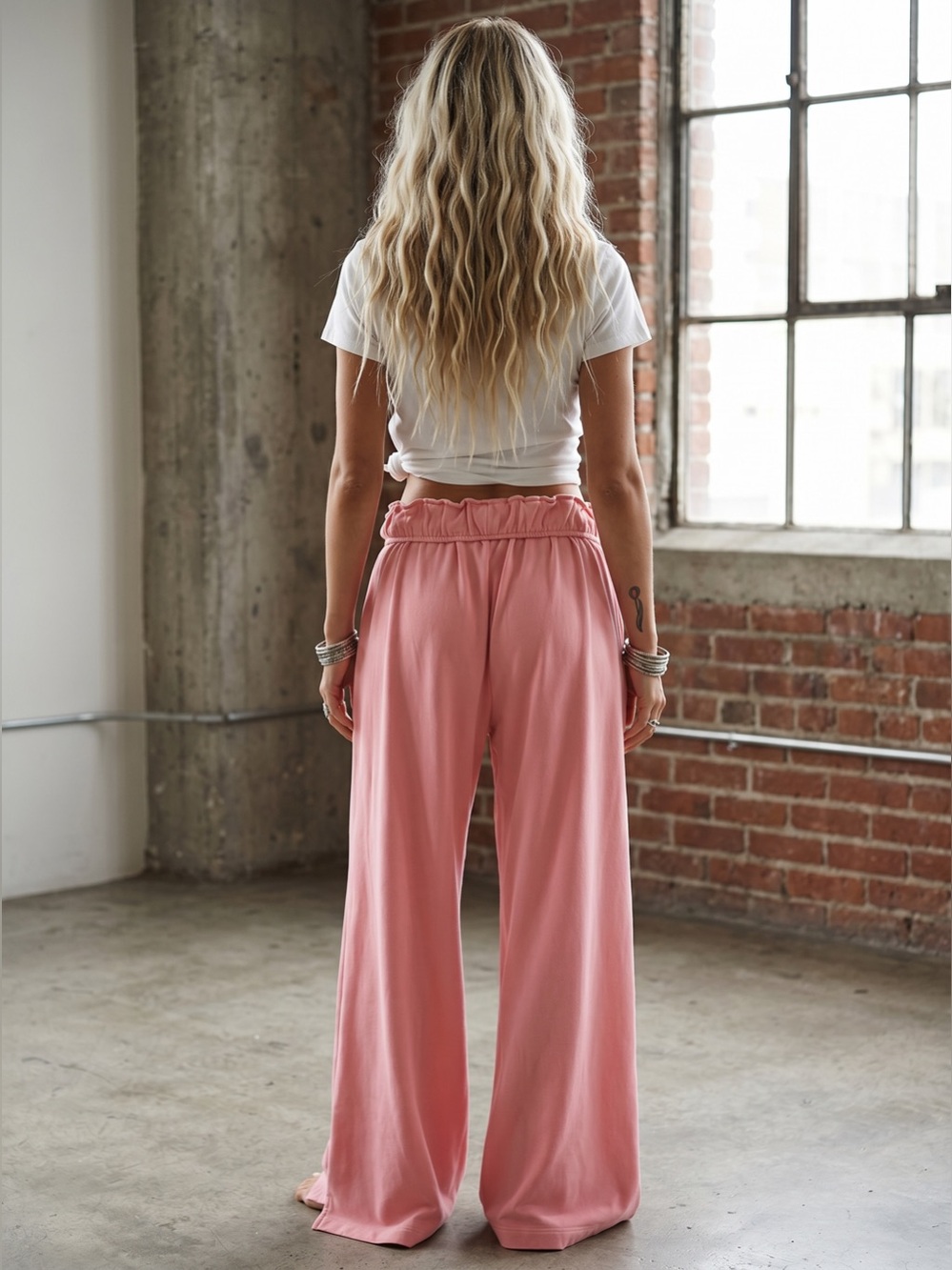 NWT Fold Over Waist Wide Leg Sweatpant Taffy Pink - Picture 6 of 13
